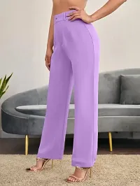 Elegant Purple Polyester Spandex Solid Trousers For Women-thumb3