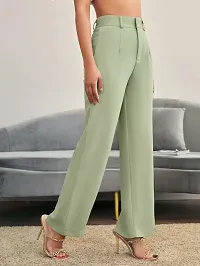 Elegant Green Polyester Spandex Solid Trousers For Women-thumb4