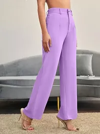 Elegant Purple Polyester Spandex Solid Trousers For Women-thumb2