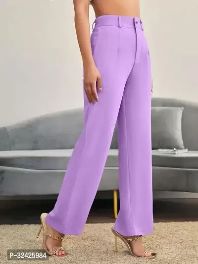 Elegant Purple Polyester Spandex Solid Trousers For Women-thumb3