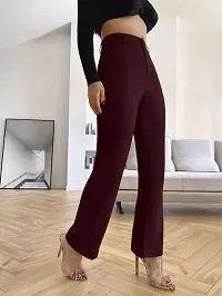 Elegant Maroon Polyester Spandex Solid Trousers For Women-thumb3