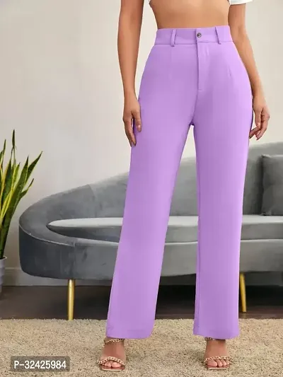 Elegant Purple Polyester Spandex Solid Trousers For Women-thumb0