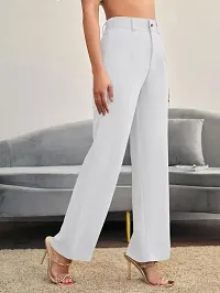 Elegant White Polyester Spandex Solid Trousers For Women-thumb3