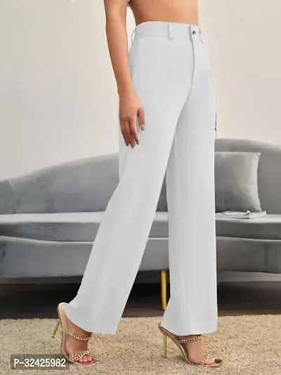 Elegant White Polyester Spandex Solid Trousers For Women-thumb4