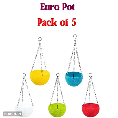 Euro 7''inch Multicolour Flower Pots| Hanging Planters with Metal Hanging Chain| Indoor Outdoor Flower Pot Garden Balcony|(Pack of 5)-thumb0