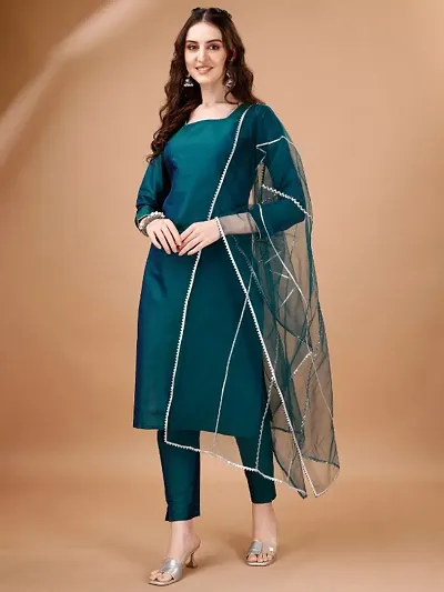 Stylish Fancy Designer Art Silk Kurta With Bottom Wear And Dupatta Sets