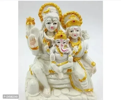 Shiva Parvati Ganesh Idol Shiv Parivar Murti Statue For Home office Temple Mandir White And Gold Decoration For Home Decor And office I Made In India Pack of 1-thumb0