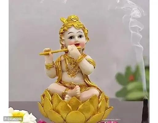 Polyresin Baby Lotus Krishna Murti Statue Radha Krishna Love Couple Statue Idol 5 Inch Golden