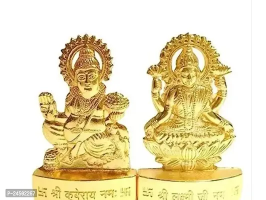 Gold Plated Handicraft Lord Lakshmi Kuber Brass Idol Statue Holy Spiritual Showpiece Laxmi Kuber for Car Dashboard Pooja Ghar Made in India Best for Gifting-thumb0