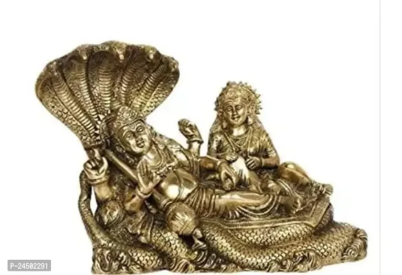 Brass Idol Statue of Lord Vishnu Laxmi On Sheshnag for Home Office Yellow H x L x B 4 x 3 5 x 2 inches