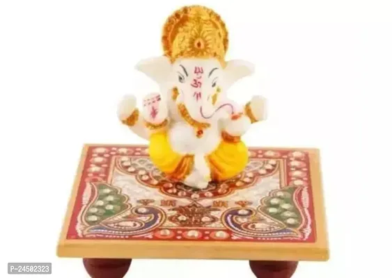 Ganesha Marble Idol Beautiful Chowki Hindu Figurine Showpiece Murti Idol Statue for office Or Home Decorative Showpiece-thumb0