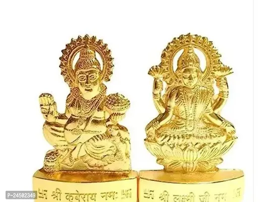 Gold Plated Handicraft Lord Lakshmi Kuber Brass Idol Statue Holy Spiritual Showpiece Laxmi Kuber for Car Dashboard Pooja Ghar Made in India Best for Gifting