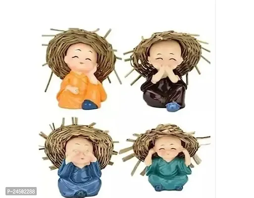 Home Decor Baby Cap Hat Monk Buddha Statue Small Multicolor Set of 4