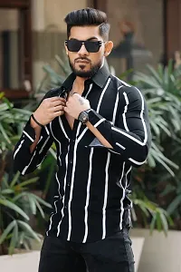 Stylish Regular Fit Striped Polyester Spandex  Long Sleeves Casual Shirt for Men-thumb3