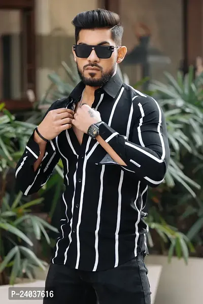 Stylish Regular Fit Striped Polyester Spandex  Long Sleeves Casual Shirt for Men-thumb4