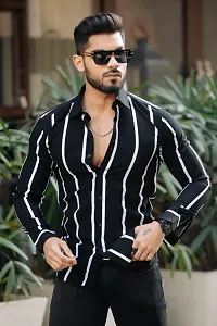 Stylish Regular Fit Striped Polyester Spandex  Long Sleeves Casual Shirt for Men-thumb1