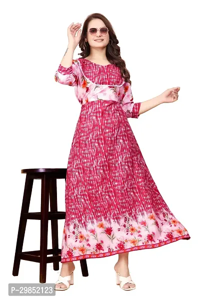 Stylish Pink Crepe Floral Print Anarkali Kurta For Women-thumb0