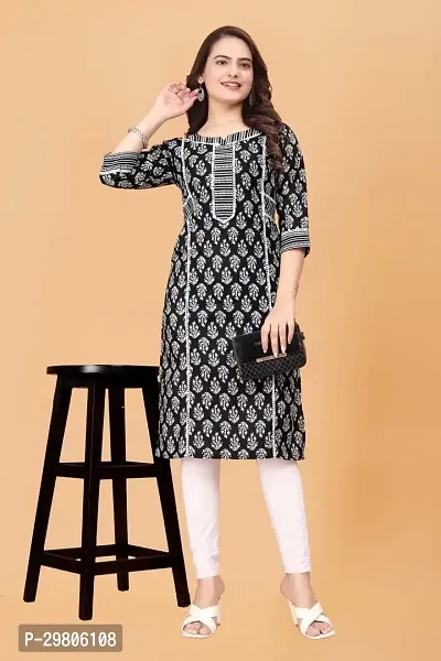 Stylish Black Cotton Cambric Stitched Kurta For Women-thumb0