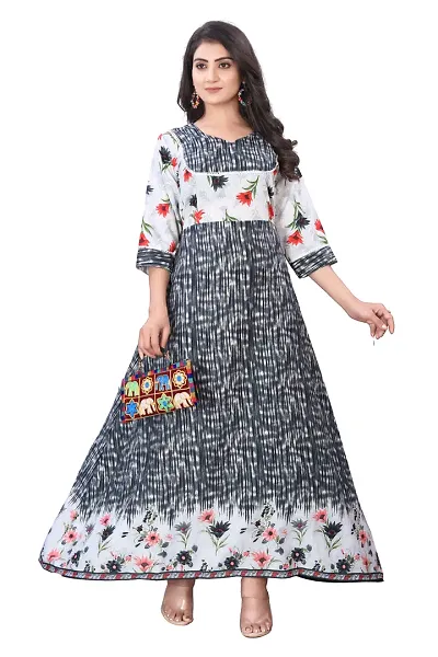 Stylish Crepe Floral Printed Anarkali Kurtis