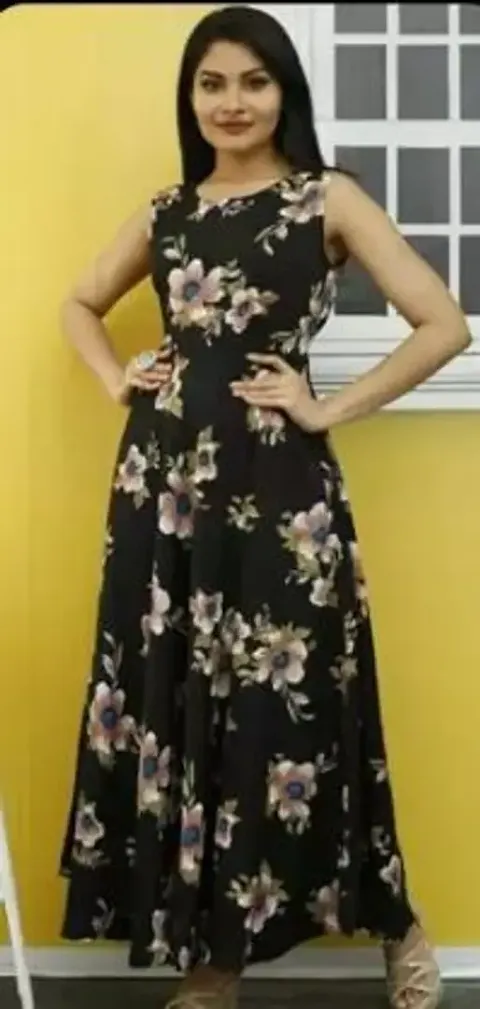 Fancy Printed Crepe Maxi Dress