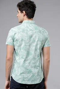 Stylish Rayon Pista Green Printed Short Sleeves Casual Shirt For Men-thumb1
