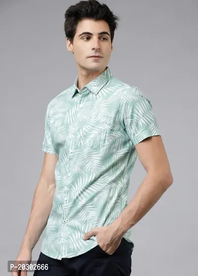 Stylish Rayon Pista Green Printed Short Sleeves Casual Shirt For Men-thumb0