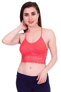 Sports Bra, Stretchable Thin Lace Non-Padded and Non-Wired Bra for Women and Girls, Free Size (Free Size, Peach)-thumb2