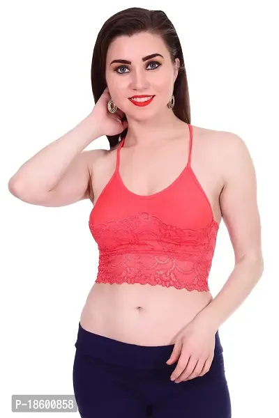 Sports Bra, Stretchable Thin Lace Non-Padded and Non-Wired Bra for Women and Girls, Free Size (Free Size, Peach)-thumb3