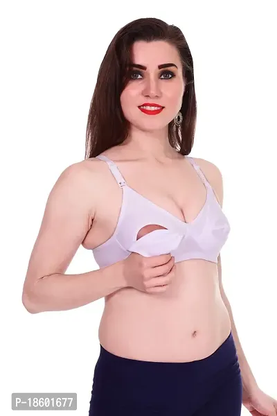 AENIMOR Women's Non-Padded Cotton Breast-Feeding Bra (White, 32)