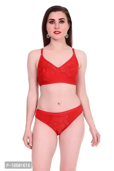 Buy AENIMOR Women's Cotton Bra Panty Lingerie Set (Red (Net Design), 32)  Online In India At Discounted Prices