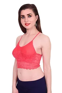 Sports Bra, Stretchable Thin Lace Non-Padded and Non-Wired Bra for Women and Girls, Free Size (Free Size, Peach)-thumb3