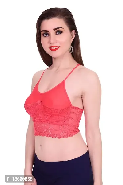 Sports Bra, Stretchable Thin Lace Non-Padded and Non-Wired Bra for Women and Girls, Free Size (Free Size, Peach)-thumb4