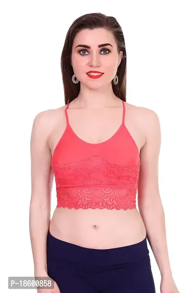 Sports Bra, Stretchable Thin Lace Non-Padded and Non-Wired Bra for Women and Girls, Free Size (Free Size, Peach)