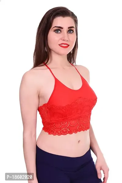 Women's Cotton  Spandex Non-Wired Sports, T Shirt, Short TOP Bra (Pack of 1) (Free Size, RED)-thumb0