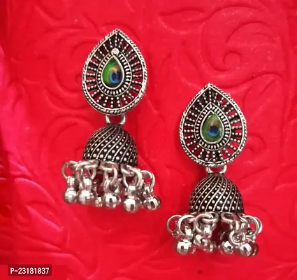 Peacock Design Silver Alloy Beads Studs Earrings for Women and Girls | Fancy earrings for women and girls-thumb0
