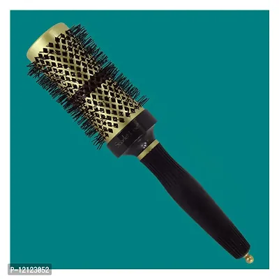 Scarlet Line Professional Extra Large Ceramic Barrel Heat Reminder Hot Curling Round Hair Brush For Men n Women_Black n Golden