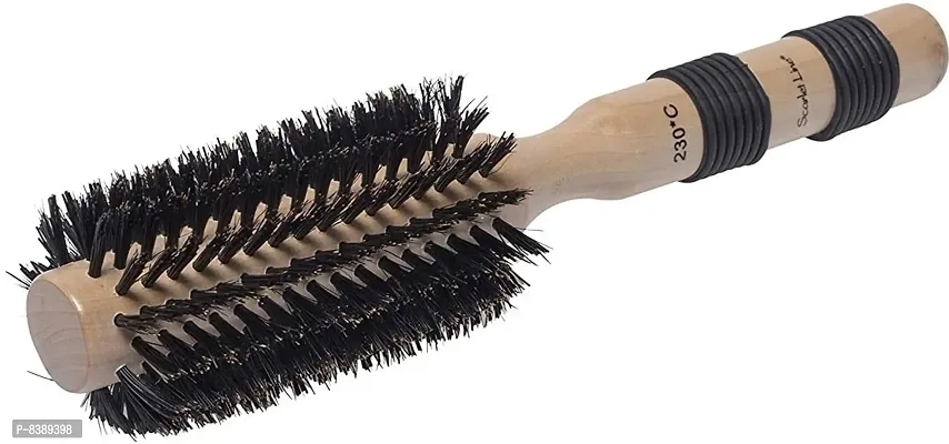 Scarlet Line Professional Maple Wood Anti Static Medium Hair Curling Round Hair Brush With Anti Slip Rubber Grips On Handle For Men And Women