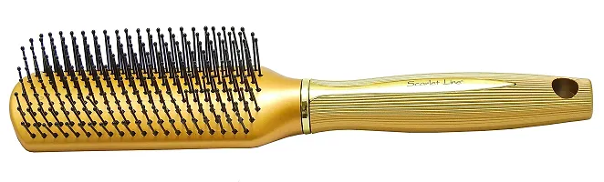 Scarlet Line Professional 9 Rows Medium Styling Flat Hair Brush with Anti Slip Grip Lines on Handle for Men and Women, Copper Golden-thumb1