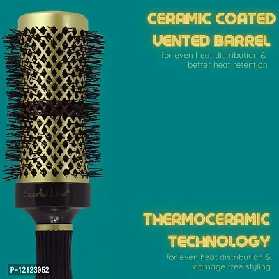 Scarlet Line Professional Extra Large Ceramic Barrel Heat Reminder Hot Curling Round Hair Brush For Men n Women_Black n Golden-thumb4