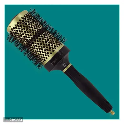 Scarlet Line Professional Extra Large Ceramic Barrel Heat Reminder Hot Curling Round Hair Brush For Men And Women, Black and Golden Color, 58 mm