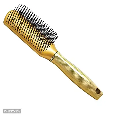 Scarlet Line Professional 9 Rows Medium Styling Flat Hair Brush with Anti Slip Grip Lines on Handle for Men and Women, Copper Golden