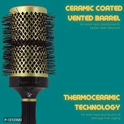 Scarlet Line Professional Extra Large Ceramic Barrel Heat Reminder Hot Curling Round Hair Brush For Men And Women, Black and Golden Color, 58 mm-thumb4