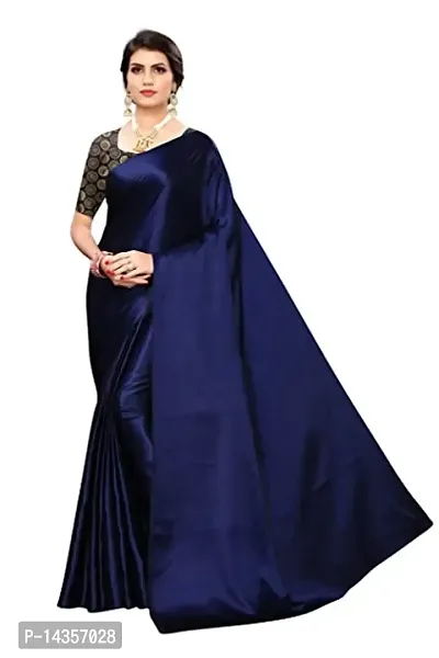 Navy Colour Women's  Satin Saree With Jaquard Bkouse Piece