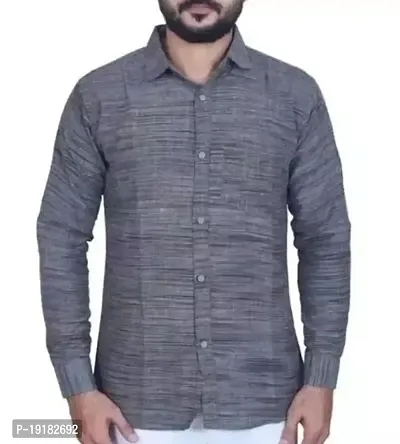 Reliable Cotton Grey Long Sleeves Casual Shirt For Men-thumb0