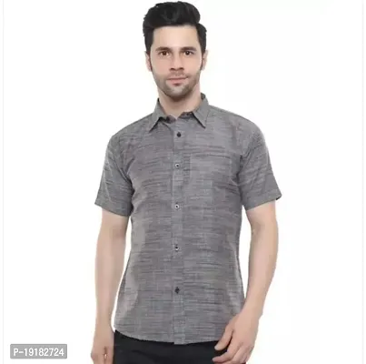 Reliable Cotton Grey Short Sleeves Casual Shirt For Men-thumb0