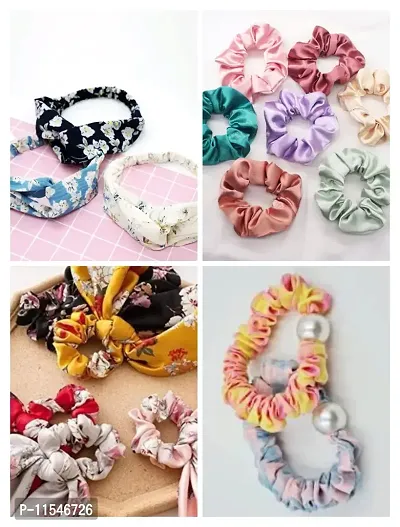 Snowpearl 10 Pcs Fashion Hair Accessories Combo for Girls & Women, Scarf Hair Scrunchies | Hair Scrunchies | Head Band | Pearl Rubber Rope Band (Multicolor).