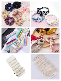 Snowpearl 20 Pieces Hair Accessories Combo - Hair Scrunchies Plain | Pearl Hair Clip Tik Tik | Pearl Hair Pin | Head Band | Scarf Scrunchies | Bobby Hair Clip - Multicolor-thumb1