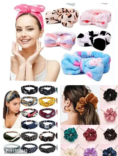 Snowpearl 08 Pieces Hair Accessories Combo - Hair Plain Scrunchies | Head Band | Soft Velvet Head Band - Multicolor for Women  Girls