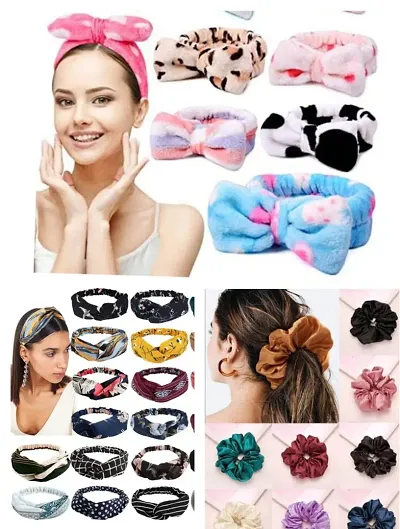 Snowpearl 08 Pieces Hair Accessories Combo - Hair Plain Scrunchies | Head Band | Soft Velvet Head Band - for Women Girls