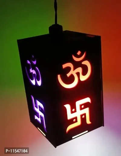 Snowpearl Swastik - OM ? - ? Wooden Rectangle Pendant Shade Hanging Ceiling Night Lamp for Home Decor Living Room ,Office, Hotel, Cafe, Restaurant, Random Color-thumb2